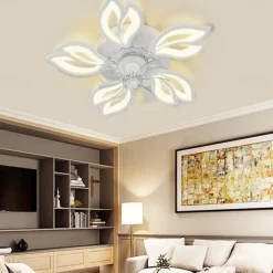 LED Ceiling Fans Dimmable with Remote Contral Flower Design Flush Mount Ceiling Lamp Acrylic Lampshade Chandelier Bedroom Living Room