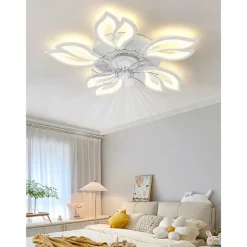 LED Ceiling Fans Dimmable with Remote Contral Flower Design Flush Mount Ceiling Lamp Acrylic Lampshade Chandelier Bedroom Living Room