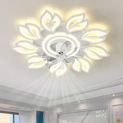 LED Ceiling Fans Dimmable with Remote Contral Flower Design Flush Mount Ceiling Lamp Acrylic Lampshade Chandelier Bedroom Living Room