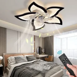 LED Ceiling Fans Dimmable with Remote Contral Flower Design 25.7" 5-Heads Flush Mount Ceiling Lamp Acrylic Lampshade Chandelier Bedroom Living Room