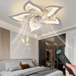 LED Ceiling Fans Dimmable with Remote Contral Flower Design 25.7" 5-Heads Flush Mount Ceiling Lamp Acrylic Lampshade Chandelier Bedroom Living Room