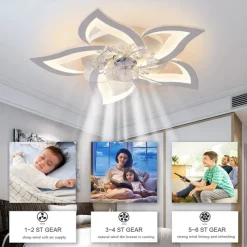 LED Ceiling Fans Dimmable with Remote Contral Flower Design 25.7