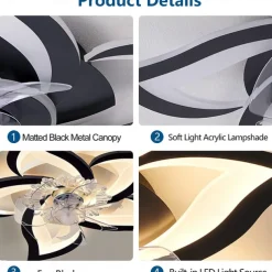 LED Ceiling Fans Dimmable with Remote Contral Flower Design 25.7