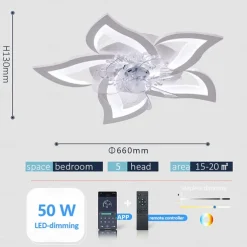 LED Ceiling Fans Dimmable with Remote Contral Flower Design 25.7