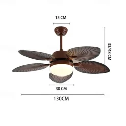 LED Ceiling Fans Palm Leaf Blades 1-Light 130cm Metal 3-Color-Light Nordic Style Bedroom Dining Room 110-240V
