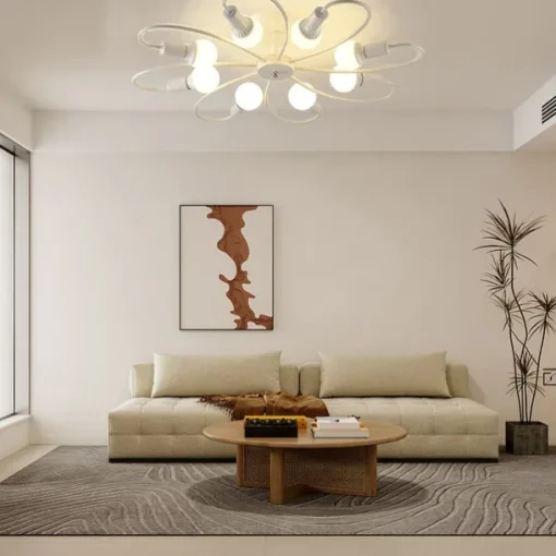 LED Ceiling Light 6/8-Light Dimmable with Remote Contral Flush Mount Ceiling Lamp Acrylic Lampshade Chandelier Bedroom Living Room Flower Shape Light Black/White 110-240V