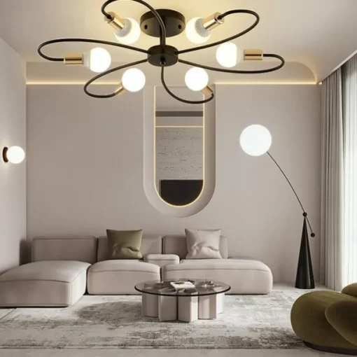 LED Ceiling Light 6/8-Light Dimmable with Remote Contral Flush Mount Ceiling Lamp Acrylic Lampshade Chandelier Bedroom Living Room Flower Shape Light Black/White 110-240V