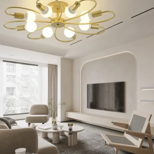 LED Ceiling Light 6/8-Light Dimmable with Remote Contral Flush Mount Ceiling Lamp Acrylic Lampshade Chandelier Bedroom Living Room Flower Shape Light Black/White 110-240V