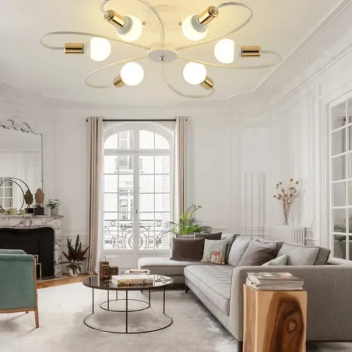 LED Ceiling Light 6/8-Light Dimmable with Remote Contral Flush Mount Ceiling Lamp Acrylic Lampshade Chandelier Bedroom Living Room Flower Shape Light Black/White 110-240V