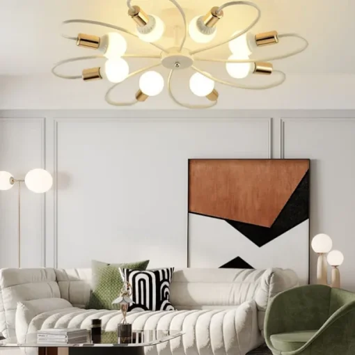 LED Ceiling Light 6/8-Light Dimmable with Remote Contral Flush Mount Ceiling Lamp Acrylic Lampshade Chandelier Bedroom Living Room Flower Shape Light Black/White 110-240V