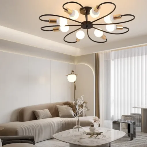 LED Ceiling Light 6/8-Light Dimmable with Remote Contral Flush Mount Ceiling Lamp Acrylic Lampshade Chandelier Bedroom Living Room Flower Shape Light Black/White 110-240V