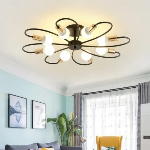 LED Ceiling Light 6/8-Light Dimmable with Remote Contral Flush Mount Ceiling Lamp Acrylic Lampshade Chandelier Bedroom Living Room Flower Shape Light Black/White 110-240V