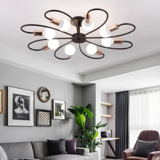 LED Ceiling Light 6/8-Light Dimmable with Remote Contral Flush Mount Ceiling Lamp Acrylic Lampshade Chandelier Bedroom Living Room Flower Shape Light Black/White 110-240V