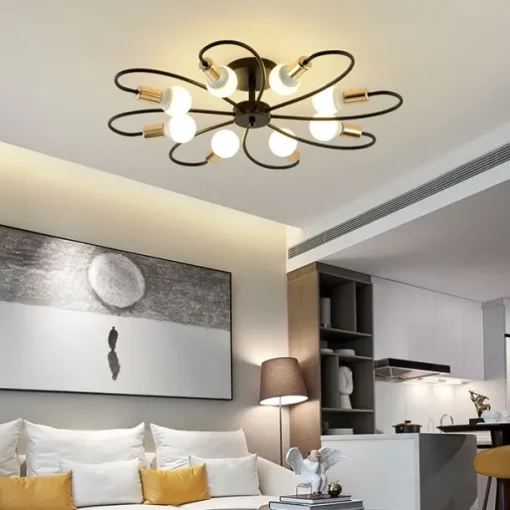 LED Ceiling Light 6/8-Light Dimmable with Remote Contral Flush Mount Ceiling Lamp Acrylic Lampshade Chandelier Bedroom Living Room Flower Shape Light Black/White 110-240V