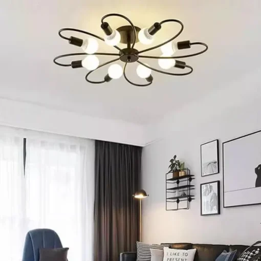 LED Ceiling Light 6/8-Light Dimmable with Remote Contral Flush Mount Ceiling Lamp Acrylic Lampshade Chandelier Bedroom Living Room Flower Shape Light Black/White 110-240V