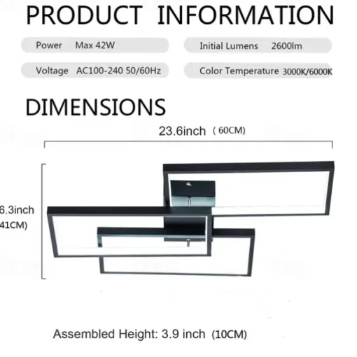 LED Ceiling Light Modern Flush Mount Light Fixture Rectangle Lights for Bedroom Kitchen Living Room Ceiling Lamp 60cm 110-240V
