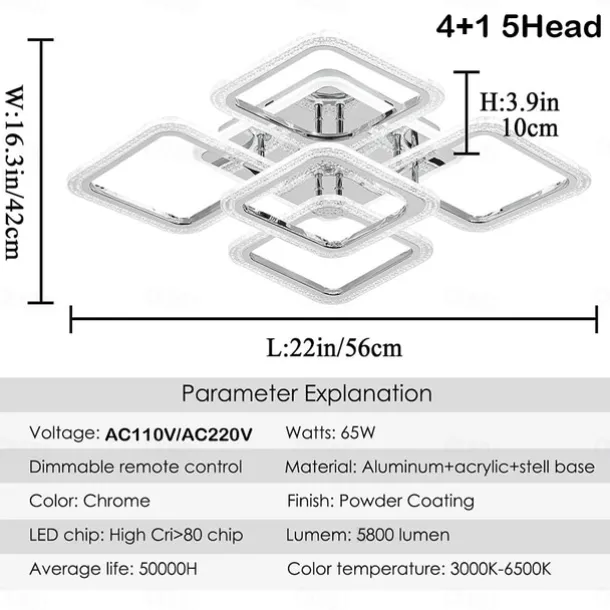 LED Ceiling Light Square Chrome Ceiling Lamp Bubble Acrylic Modern Dimmable Flush Mount LED with Remote Control for Living Room Bedroom Dining Room AC110V AC220V