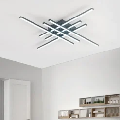 LED Ceiling Light Stepless Dimming 6 Heads Linear Modern Sputnik Chandelier Long Strip Semi Flush Mount Ceiling Lamp Fixture Minimalist Chandeliers Ceiling Lights for Dining Room Bedroom Kitchen Office 110-240V DIMMABLE WITH REMOTE CONTROL