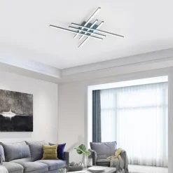 LED Ceiling Light Stepless Dimming 6 Heads Linear Modern Sputnik Chandelier Long Strip Semi Flush Mount Ceiling Lamp Fixture Minimalist Chandeliers Ceiling Lights for Dining Room Bedroom Kitchen Office 110-240V DIMMABLE WITH REMOTE CONTROL