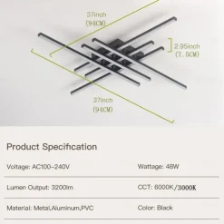 LED Ceiling Light Stepless Dimming 6 Heads Linear Modern Sputnik Chandelier Long Strip Semi Flush Mount Ceiling Lamp Fixture Minimalist Chandeliers Ceiling Lights for Dining Room Bedroom Kitchen Office 110-240V DIMMABLE WITH REMOTE CONTROL