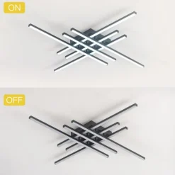 LED Ceiling Light Stepless Dimming 6 Heads Linear Modern Sputnik Chandelier Long Strip Semi Flush Mount Ceiling Lamp Fixture Minimalist Chandeliers Ceiling Lights for Dining Room Bedroom Kitchen Office 110-240V DIMMABLE WITH REMOTE CONTROL