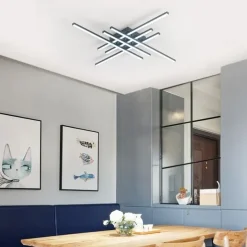 LED Ceiling Light Stepless Dimming 6 Heads Linear Modern Sputnik Chandelier Long Strip Semi Flush Mount Ceiling Lamp Fixture Minimalist Chandeliers Ceiling Lights for Dining Room Bedroom Kitchen Office 110-240V DIMMABLE WITH REMOTE CONTROL