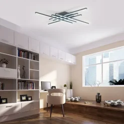 LED Ceiling Light Stepless Dimming 6 Heads Linear Modern Sputnik Chandelier Long Strip Semi Flush Mount Ceiling Lamp Fixture Minimalist Chandeliers Ceiling Lights for Dining Room Bedroom Kitchen Office 110-240V DIMMABLE WITH REMOTE CONTROL