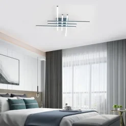 LED Ceiling Light Stepless Dimming 6 Heads Linear Modern Sputnik Chandelier Long Strip Semi Flush Mount Ceiling Lamp Fixture Minimalist Chandeliers Ceiling Lights for Dining Room Bedroom Kitchen Office 110-240V DIMMABLE WITH REMOTE CONTROL