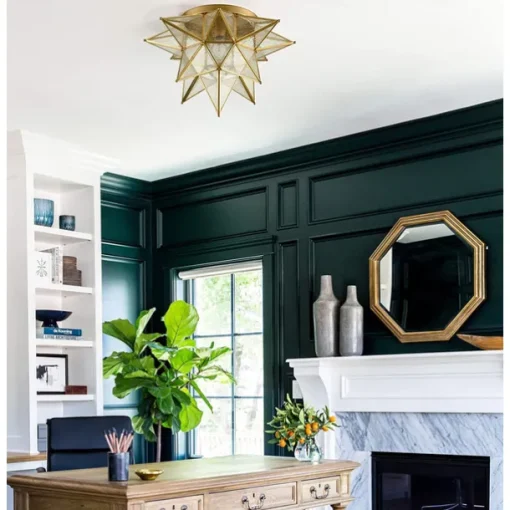 LED Ceilling Light Brass Moravian Star Lamp Flush Mount Colloid Lamp Seed Glass Shade Boho Moroccan Ceiling Lamp Kitchen Entrance