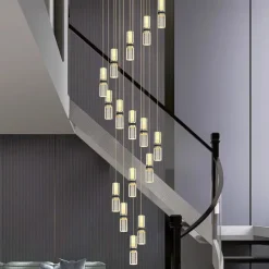 Led Chandelier Light，Metal Crystal Staircase Rotating Long Chandelier, Modern, Simple And Luxurious, Suitable For Villas, Duplex Buildings, Lofts, Apartments And Terraces，Diammable 110-240 V