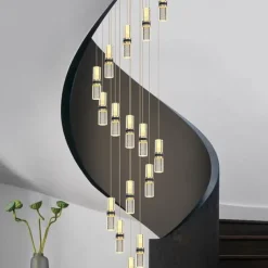 Led Chandelier Light，Metal Crystal Staircase Rotating Long Chandelier, Modern, Simple And Luxurious, Suitable For Villas, Duplex Buildings, Lofts, Apartments And Terraces，Diammable 110-240 V