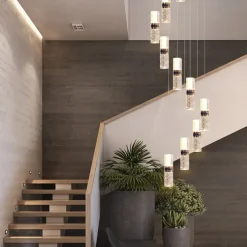 Led Chandelier Light，Metal Crystal Staircase Rotating Long Chandelier, Modern, Simple And Luxurious, Suitable For Villas, Duplex Buildings, Lofts, Apartments And Terraces，Diammable 110-240 V