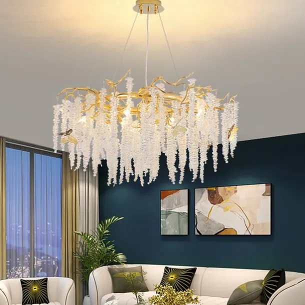 LED Chandeliers Modern Luxury, 23.6"/31.2" 8/12-Light Gold Crystal for Home Interiors Kitchen Bedroom Iron Art Tree Branch Lamp Creative Lamp Light Warm White 110-240V