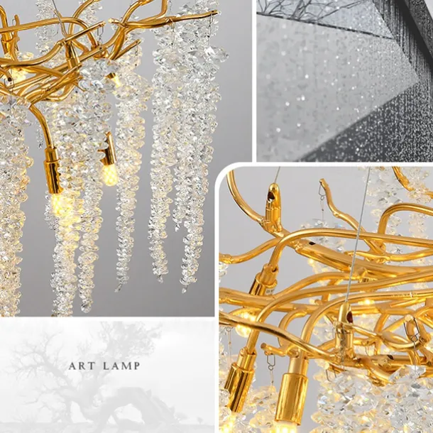 LED Chandeliers Modern Luxury, 23.6"/31.2" 8/12-Light Gold Crystal for Home Interiors Kitchen Bedroom Iron Art Tree Branch Lamp Creative Lamp Light Warm White 110-240V