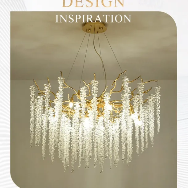 LED Chandeliers Modern Luxury, 23.6"/31.2" 8/12-Light Gold Crystal for Home Interiors Kitchen Bedroom Iron Art Tree Branch Lamp Creative Lamp Light Warm White 110-240V