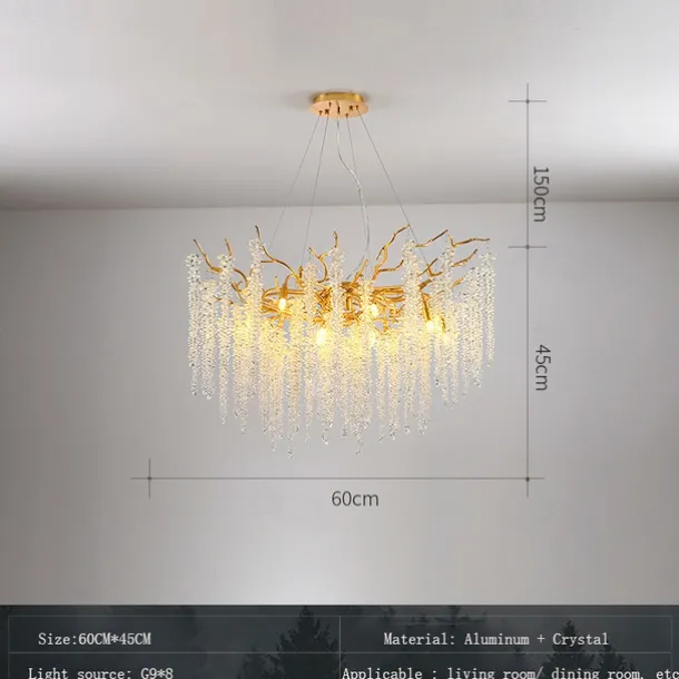 LED Chandeliers Modern Luxury, 23.6"/31.2" 8/12-Light Gold Crystal for Home Interiors Kitchen Bedroom Iron Art Tree Branch Lamp Creative Lamp Light Warm White 110-240V