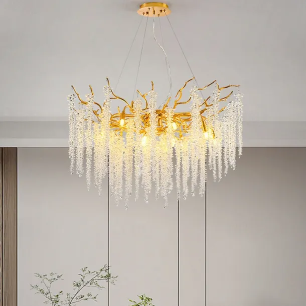 LED Chandeliers Modern Luxury, 23.6"/31.2" 8/12-Light Gold Crystal for Home Interiors Kitchen Bedroom Iron Art Tree Branch Lamp Creative Lamp Light Warm White 110-240V