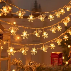 LED Christmas Elk Snowflake Fairy String Lights 6m 3m 1.5m Christmas Tree Star Lights New Year Christmas Party Holiday Home Garden Decoration Hanging Lights