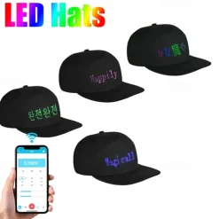 LED Costume Hats LED Caps Display APP Programmable LED Message Display Hats Luminous Flashing Baseball Cap Cool Party Hat Messages Scrolling LED Hats And Caps