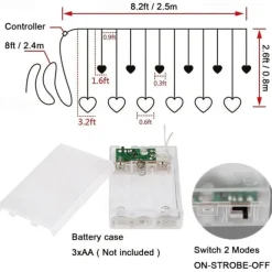LED Curtain String Lights 126 LED String Light Battery & USB Powered Waterproof Heart Shape Lights 8 Flashing Modes For Girl Valentine's Day Wedding Christmas Restaurant Hotel Window LED Lights