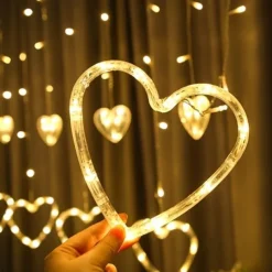LED Curtain String Lights 126 LED String Light Battery & USB Powered Waterproof Heart Shape Lights 8 Flashing Modes For Girl Valentine's Day Wedding Christmas Restaurant Hotel Window LED Lights