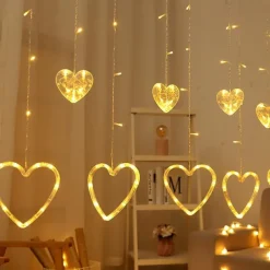 LED Curtain String Lights 126 LED String Light Battery & USB Powered Waterproof Heart Shape Lights 8 Flashing Modes For Girl Valentine's Day Wedding Christmas Restaurant Hotel Window LED Lights