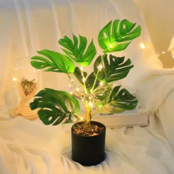 LED Decorative Table Lamp Novelty Artificial Plants Bonsai Glow Cute Night Light for Bedroom Office Living Room,USB Powered Glitterring Bedside Lamps for Friends