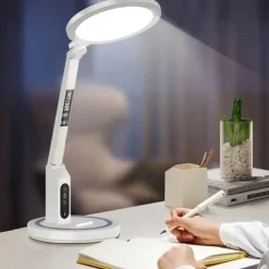 LED Desk Lamp Clock Table Lamp, USB Chargeable Dimmable Desk Lamp Plug-in LED Light Foldable Eye Protection Reading Night Light Dimmable Study table Lamp for Home Study Reading Night Light