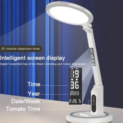 LED Desk Lamp Clock Table Lamp, USB Chargeable Dimmable Desk Lamp Plug-in LED Light Foldable Eye Protection Reading Night Light Dimmable Study table Lamp for Home Study Reading Night Light
