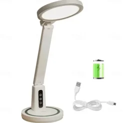 LED Desk Lamp Clock Table Lamp, USB Chargeable Dimmable Desk Lamp Plug-in LED Light Foldable Eye Protection Reading Night Light Dimmable Study table Lamp for Home Study Reading Night Light