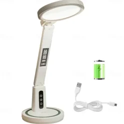 LED Desk Lamp Clock Table Lamp, USB Chargeable Dimmable Desk Lamp Plug-in LED Light Foldable Eye Protection Reading Night Light Dimmable Study table Lamp for Home Study Reading Night Light