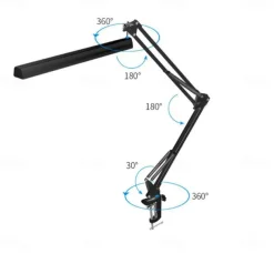 LED Desk Lamp Swing Arm Desk Light with Clamp 3 Lighting 10 Brightness Eye-Caring Modes Reading Desk Lamps for Home Office 360Spin with USB Adapter & Memory Function black-12W