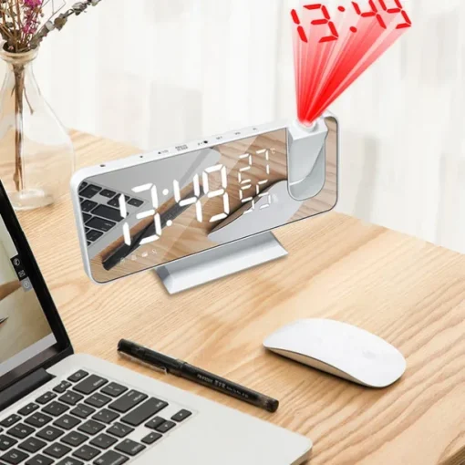 LED Digital Projection Alarm Clock Electronic Alarm Clock with Projection FM Radio Time Projector Bedroom Bedside Mute Clock