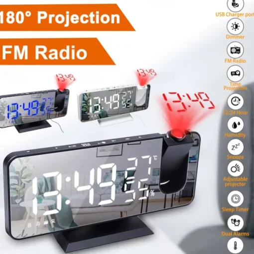 LED Digital Projection Alarm Clock Electronic Alarm Clock with Projection FM Radio Time Projector Bedroom Bedside Mute Clock